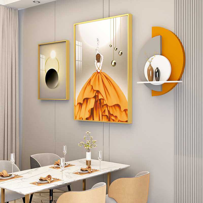 创意大款餐厅装饰画壁画组合铝合金画走廊墙上壁饰置物架书房挂画