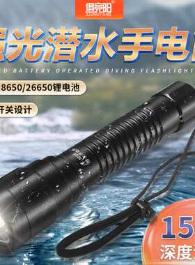 俱竞阳IPX8专业潜水级手电筒水下150米专用照明装18650/26650电池