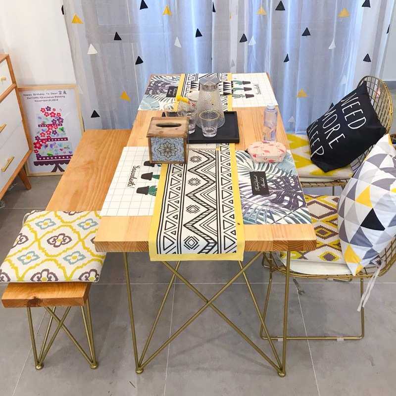 简约ins实木铁艺餐桌家用小户型四六人饭桌餐厅轻奢LOFT桌椅组合