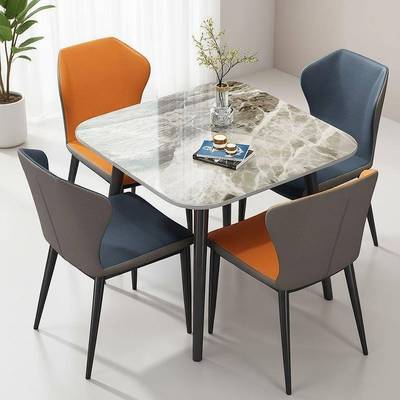 进口亮岩板餐桌正方形小户型休WUA接待面洽桌网家用闲饭桌组谈合