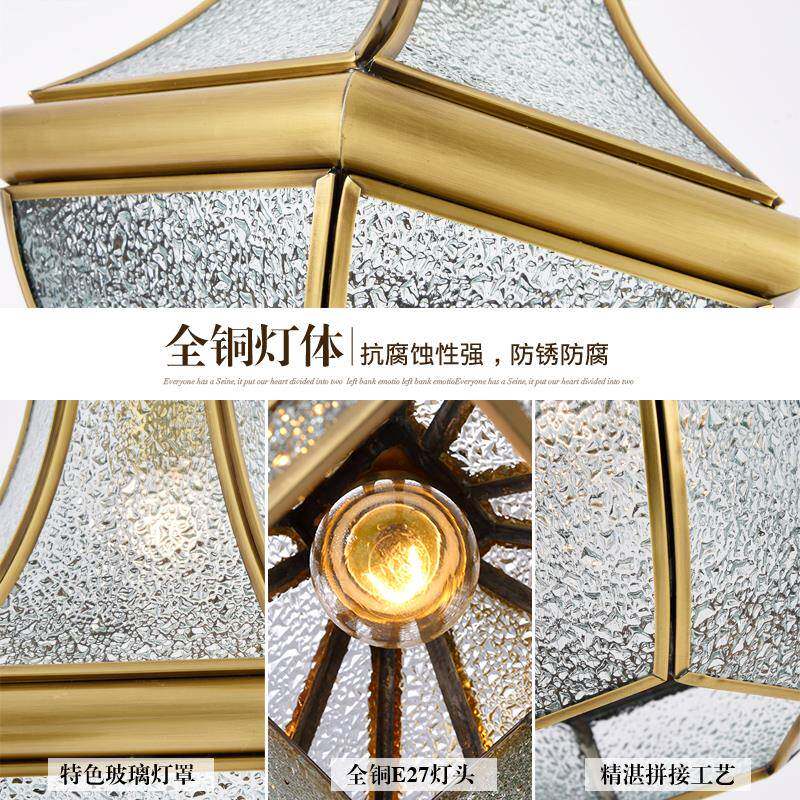 美式灯全铜璃入5户小吊单头玻别墅防水灯玄关吊门厅阳台灯创意个