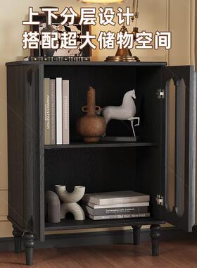 法式复风示实木酒柜FXI黑色展柜边柜小户型家用立柜储物收古置物