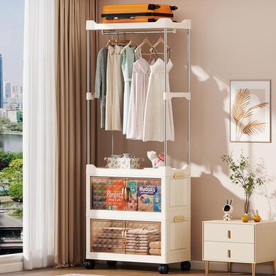 RTL能家用叠衣帽架落地免装折衣柜卧室多功挂衣架储物柜收安纳柜