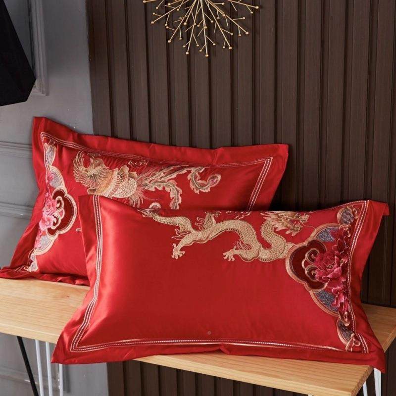 庆纯棉花一对全套棉喜枕头刺绣装单绣人枕845套结婚婚庆大红色