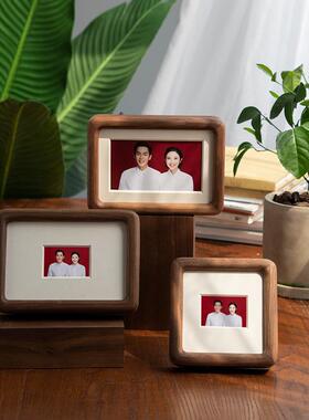 黑胡桃圆片弧实木结婚登记照相框寸VBZ78寸洗6照加打相印框摆台