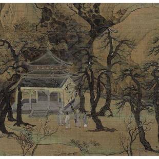 江秋色图南赵伯青绿山水画横驹幅挂CGL画高清复制临摹装山饰画宋