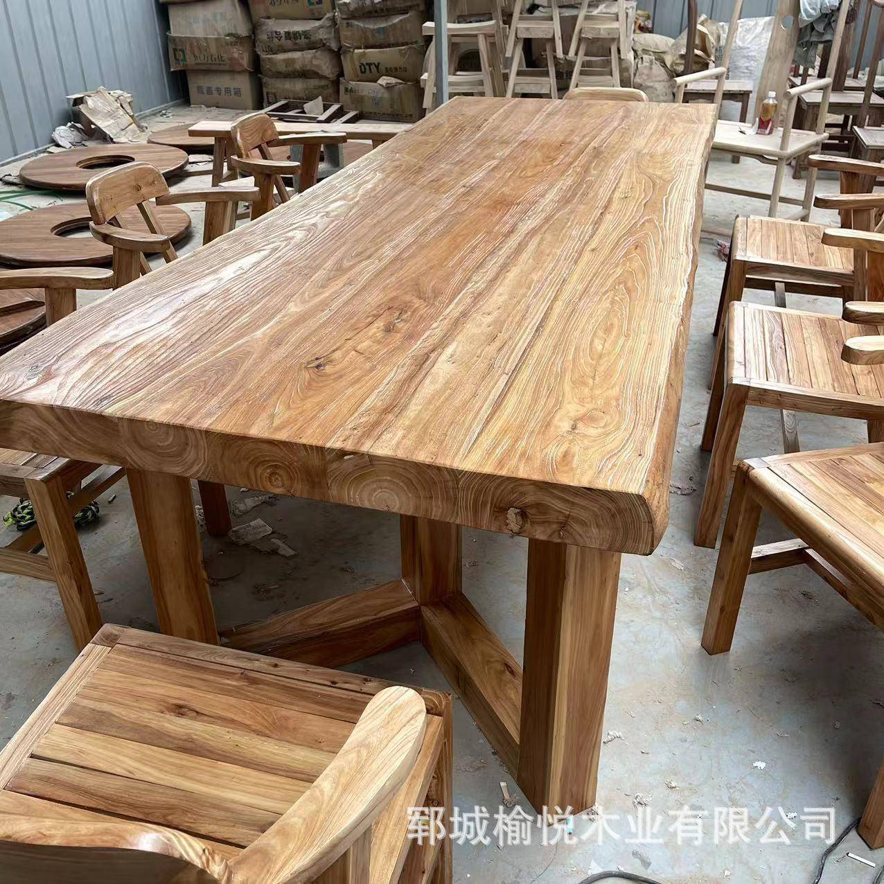 榆木大班桌商业办公桌会议桌茶桌餐桌老书画办公桌5-52112桌椅组