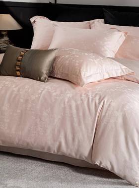 轻奢简约花绒套24278棉四件套纯棉亲长肤透气纯色被床单四季卧提