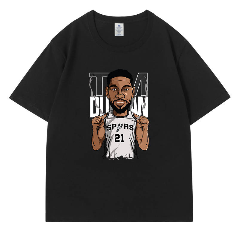 蒂姆邓肯夏季潮短袖男纪念篮球衣马刺队21号休闲运动训练直喷T恤