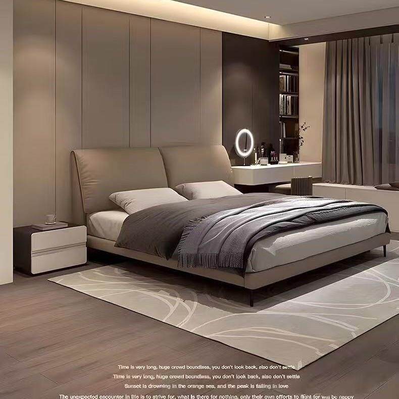 真皮床意式极简大象耳朵床轻奢现代简约双人主卧大床软包储物婚床