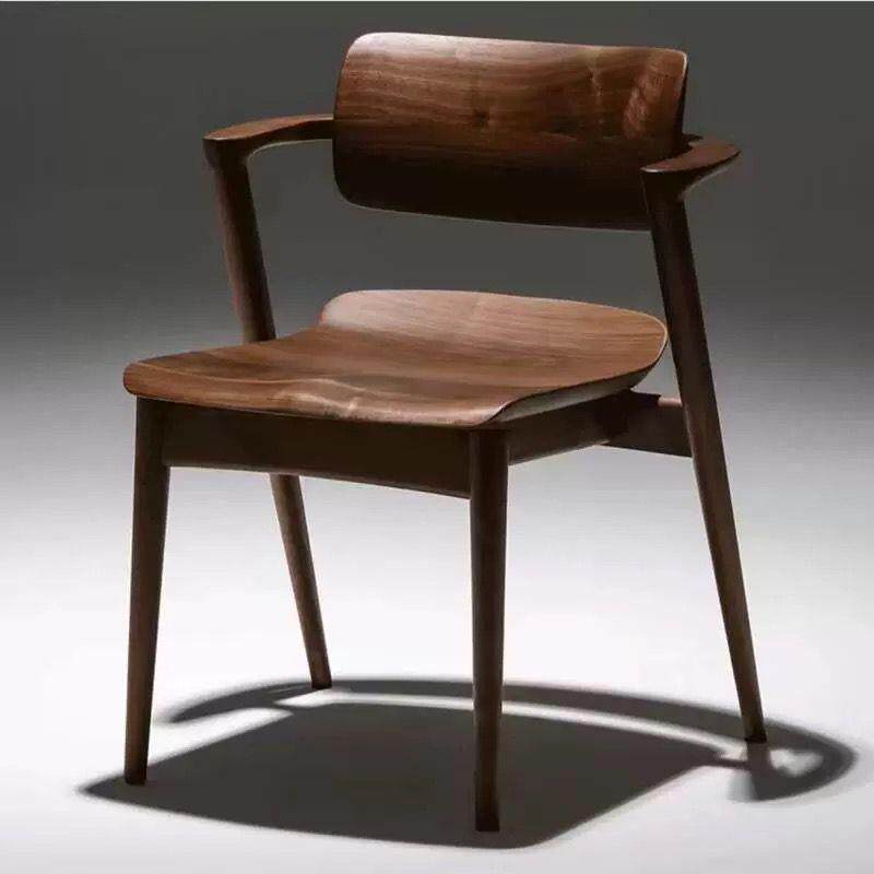 北美黑胡桃木餐椅实木家用短扶手椅休闲椅原木无辅材复古简约北欧