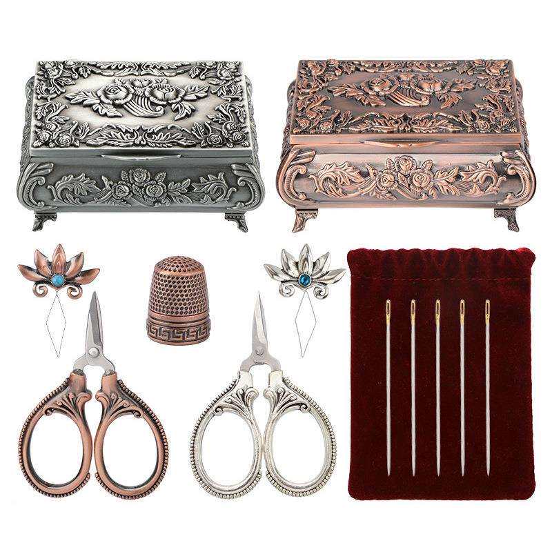 复古合金镂花吸针收纳盒欧式雕花百宝箱缝纫用品针线盒首饰收纳盒