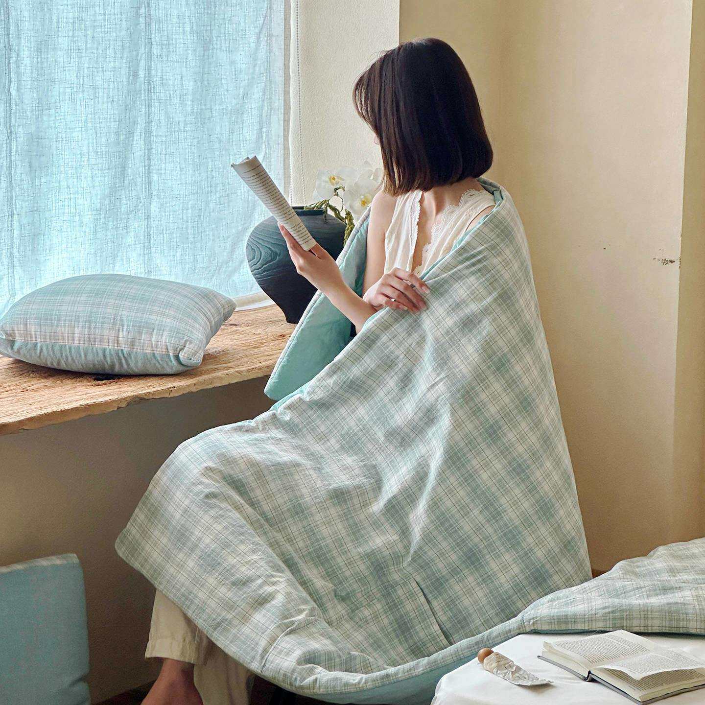 新款小清新全棉纯棉水洗棉多功能家用床上用品抱枕被办公室午睡被