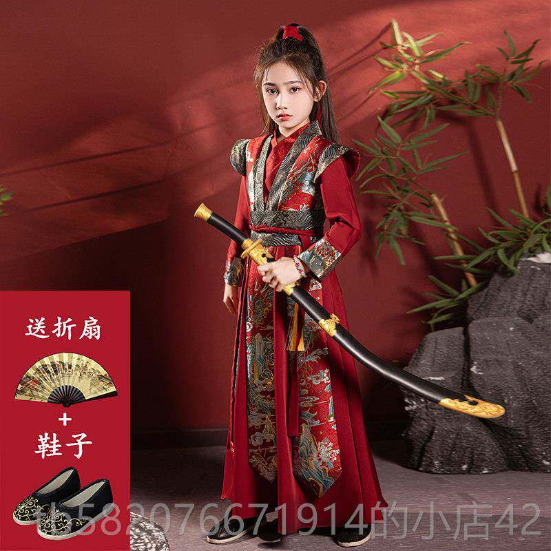 高档服女童汉服古装武将侠风帅气花木兰唐装春秋儿童军飞鱼国风演图片
