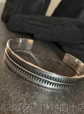 高档不同银匠第 原创高桥盾925纯银开手镯覆古泰锯银齿口印安男女