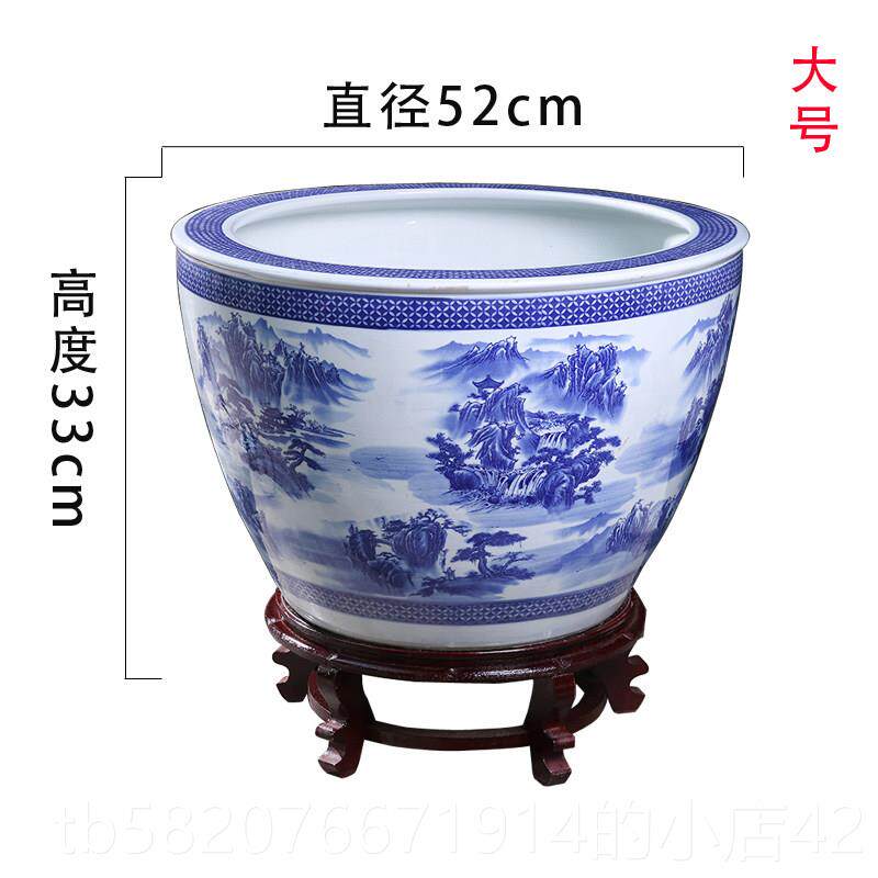 高档景德镇陶瓷青花书山水金缸荷缸花盆碗莲缸栽树盆乌龟缸鱼画大