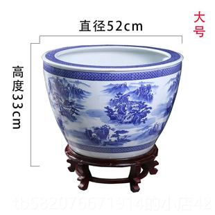 高档景德镇陶瓷青花书山水金缸荷缸花盆碗莲缸栽树盆乌龟缸鱼画大