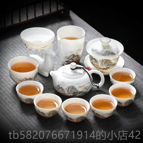 正品茶具套装公杯2024新客款功夫盖碗办泡茶茶青花高档待防烫家用