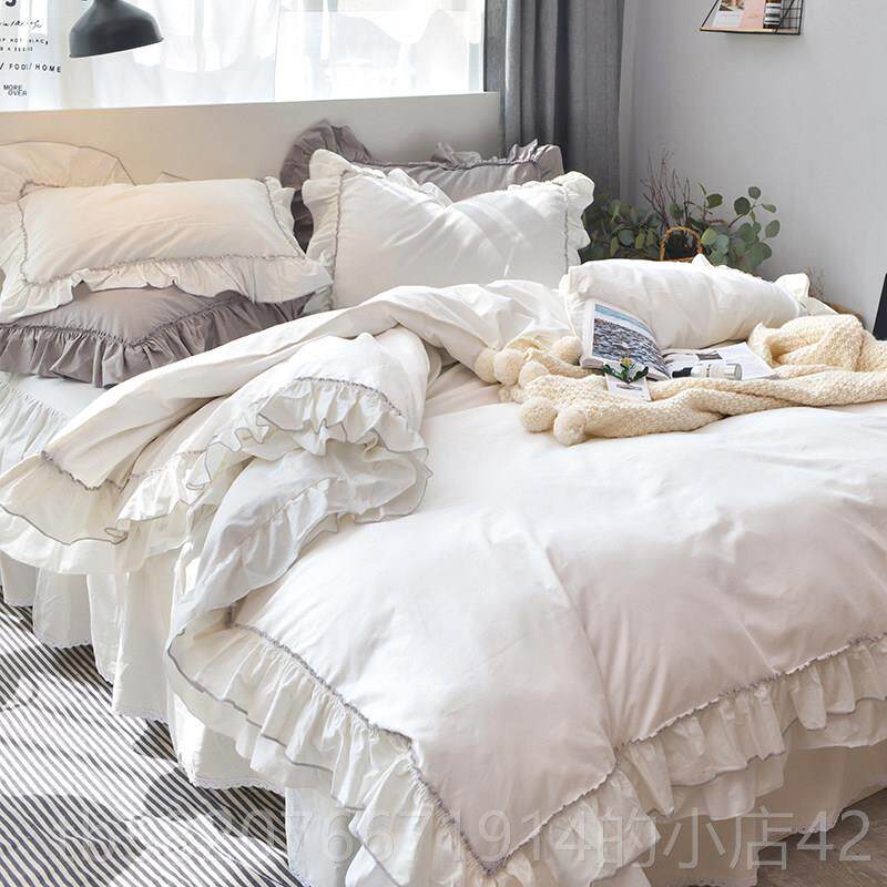 高档夏少女心公主风纯红季床上四件套网款床单全棉棉蕾丝花边床裙