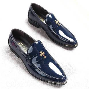 蓝色亮春商务休闲鞋 高档季 英伦风格 皮新男士 皮发型师时髦尖 和秋季