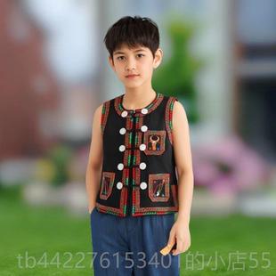 正品云南哈尼族服装儿童马甲225新款舞民蹈演出数服少族帆0布绣花