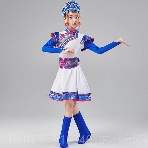 正品蒙蹈古族童舞少数民族表演服装女童白古马筷子儿舞顶碗蒙族男