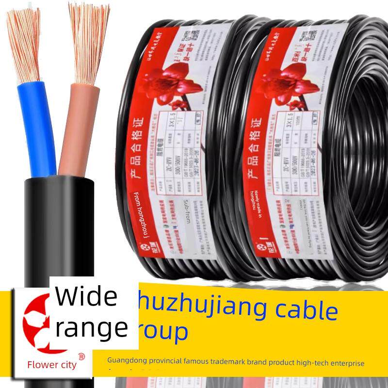 广州珠江电缆Rvv2*0.75/1/1.5/2.5/4方0.3铜芯护套线6国标10