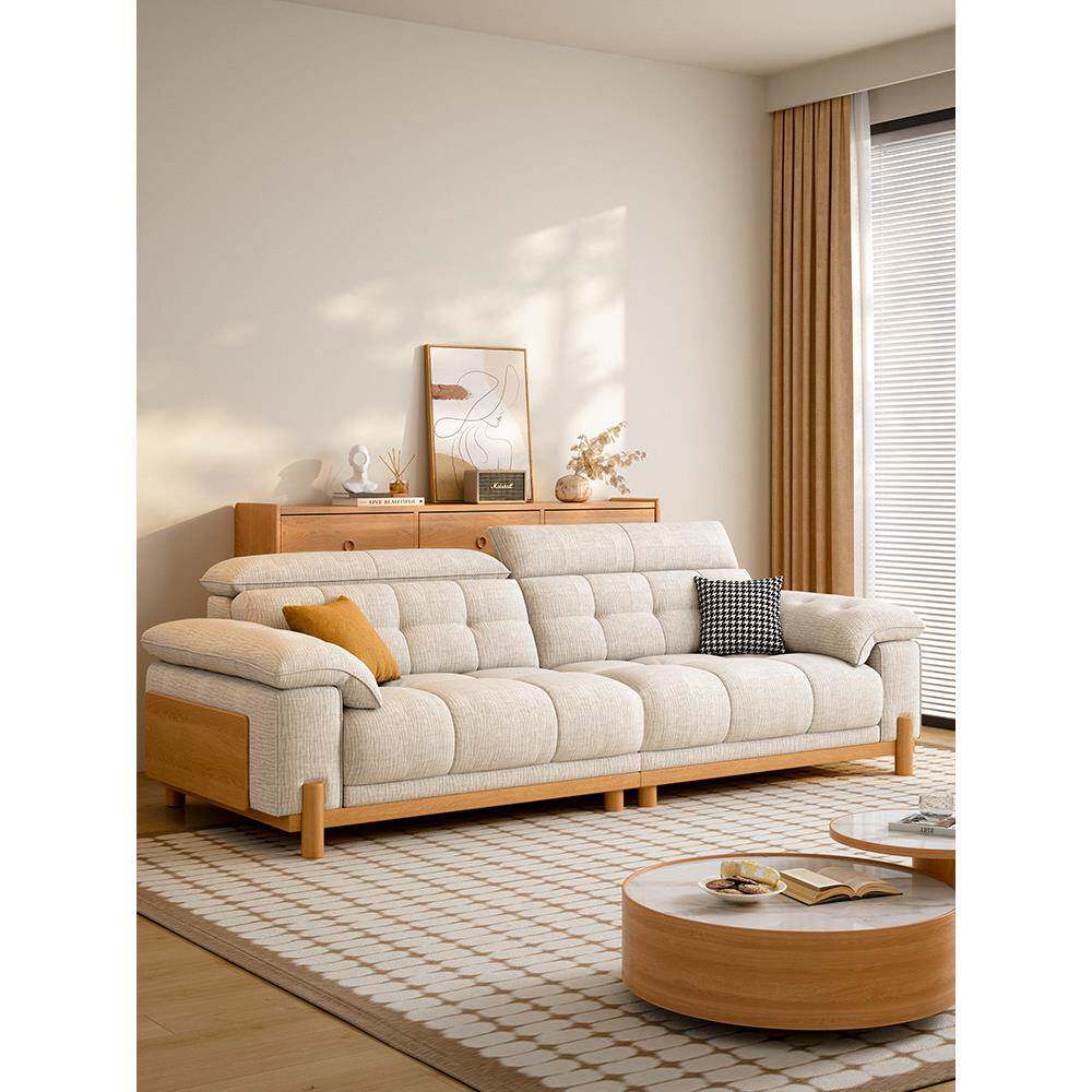 日式原木奶油风实木枫颂布艺沙发小户型客厅简约猫抓布可拆洗沙发