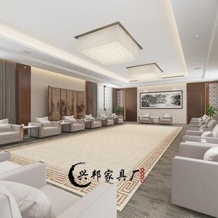 新中式 实木单人办公会议皮艺沙发领导酒店政府贵宾窒商务休息桌椅