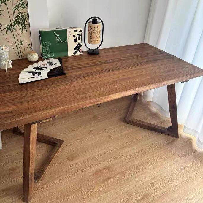 老榆木茶桌台实木书桌大板桌办公桌原木会议桌家用餐桌简约电脑桌