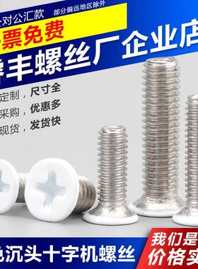 白色烤漆沉头十字机螺丝头部喷白不锈钢平头GB819机牙小螺钉机丝
