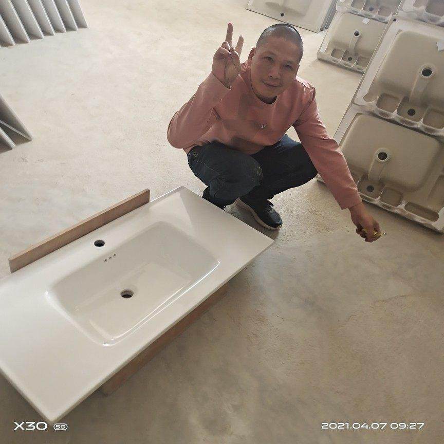 定制卫浴陶瓷一体洗手盆薄边洗脸盆可切角台盆带挡水边洗手池A