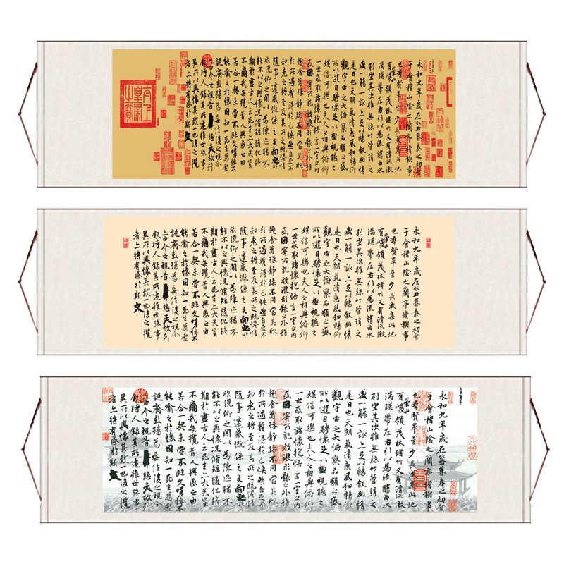 王羲之兰亭序条幅挂画卷轴画丝绸画书法字画客厅装饰画送老外