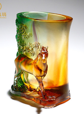 琉璃马笔筒摆件办公室老板桌面装饰品送领导生日礼物升职定制刻字