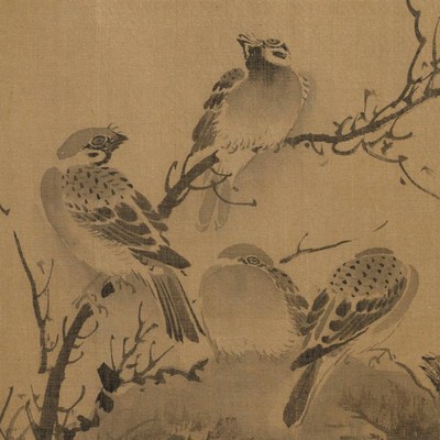 明代林良乔林百雀图高清微喷打印古代水墨写意名画花鸟画临摹画稿