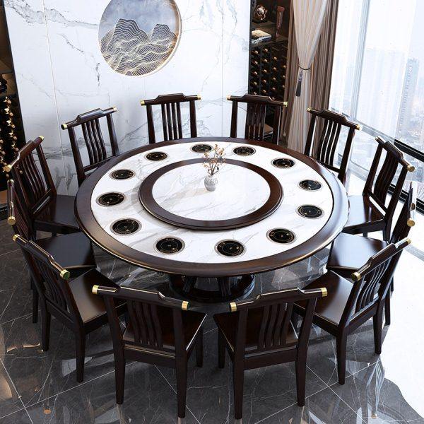 实木岩板餐桌椅组合带一人一锅电磁炉一体家用圆形大圆桌小火锅桌,住宅家具,岩板餐桌,淘宝优惠券,粉丝福利购,淘宝优惠卷