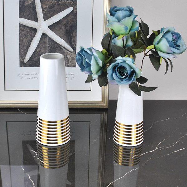 后现代轻奢新古典白色收口金线陶瓷花瓶家居台面软装陈设摆台饰品,家居饰品,花瓶,淘宝优惠券,粉丝福利购,淘宝优惠卷