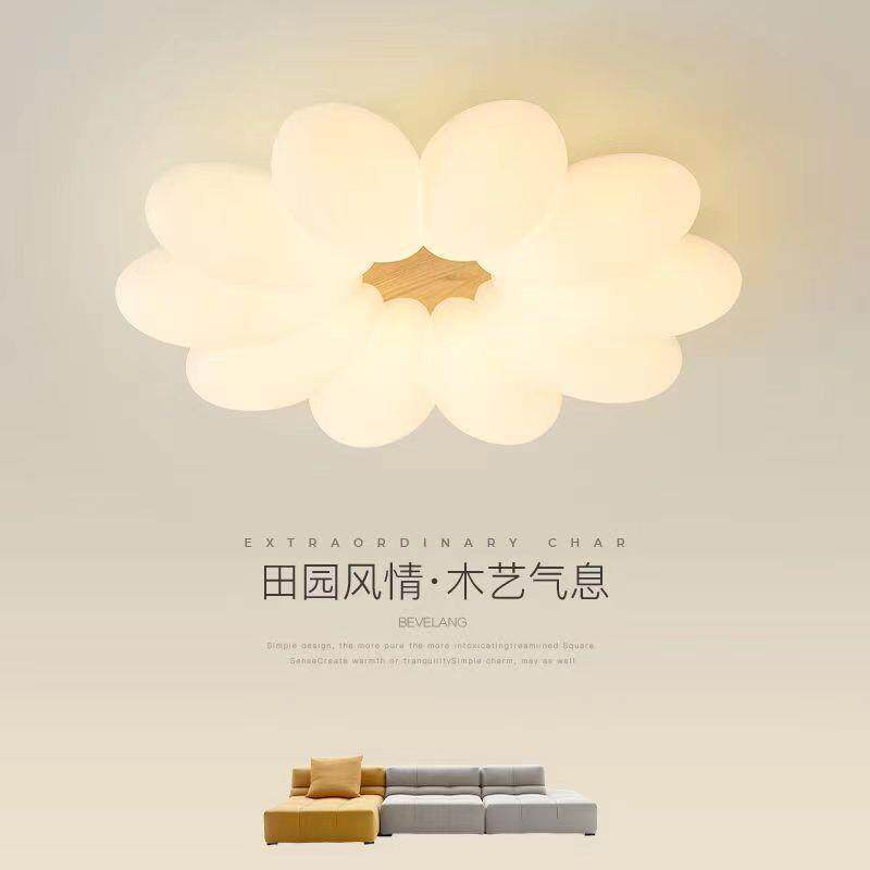 全光谱卧室灯儿童房吸顶灯北欧创意原木花朵云朵LED灯具简约现代
