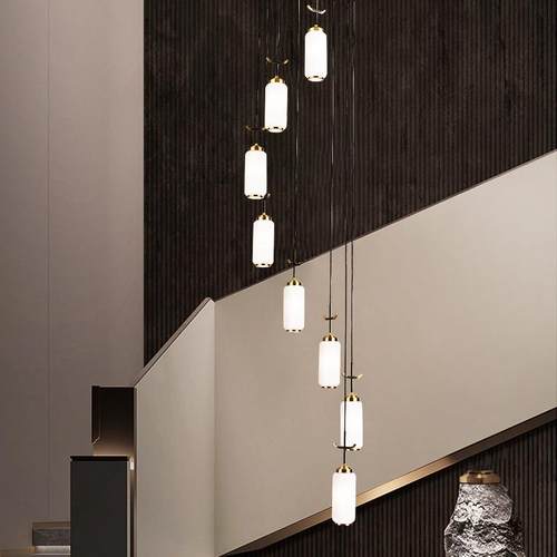 新中式复式楼大吊灯别墅楼梯大厅客厅挑高大堂中空挑空楼中楼吊灯