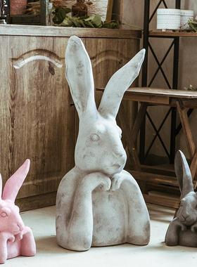 田园兔子动物摆件卡通可爱工艺品家居客厅花园庭院装饰树脂摆件