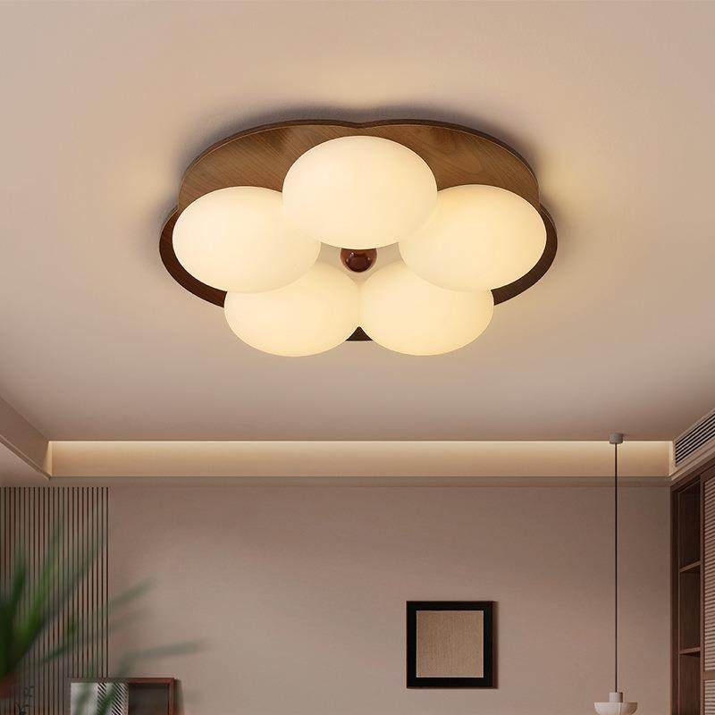 原木公主卧室吸顶灯复古中古风胡桃木新中式实木书房灯具房间顶灯