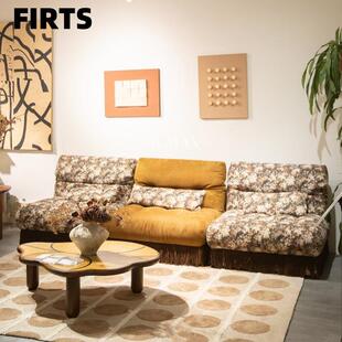 法式复古风设计老钱风折中主义碎花布艺单人模块美拉德风萨格沙发