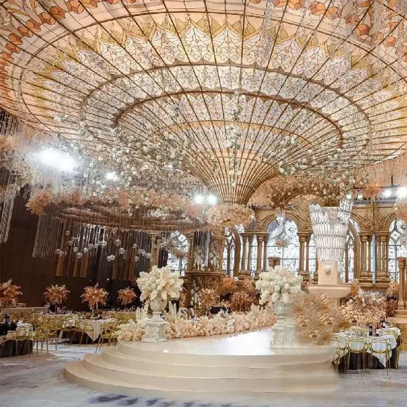 天亨定婚礼堂背景花瓣造型灯箱吊顶灯具婚宴厅设计安装一站式服务