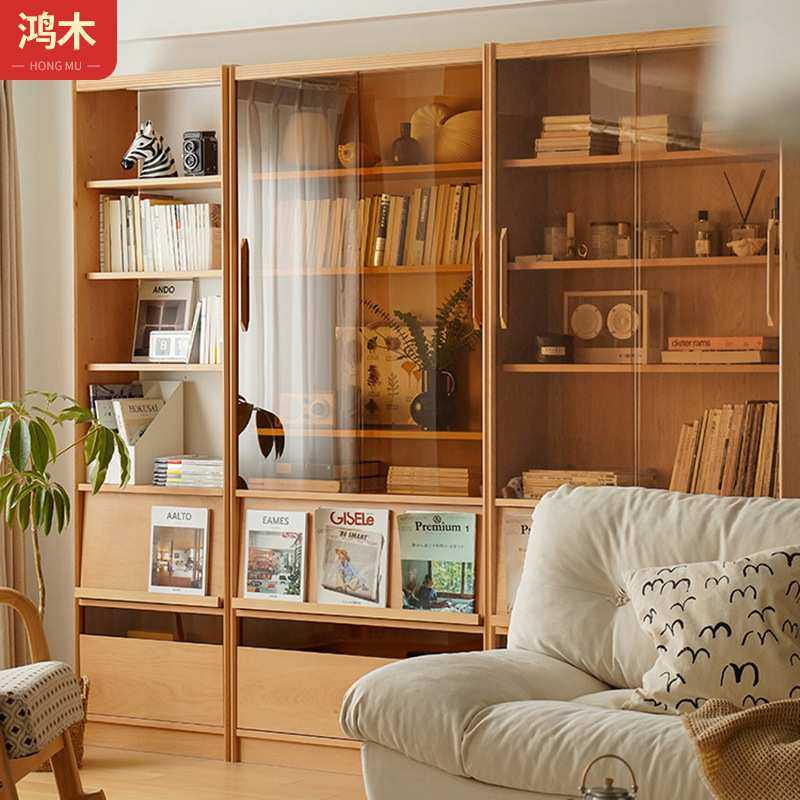 北欧实木书柜 家用靠墙玻璃门展示柜樱桃木原木风书架自由组合柜,模玩/动漫/周边/娃圈三坑/桌游,模型制作工具/辅料耗材,淘宝优惠券,粉丝福利购,淘宝优惠卷