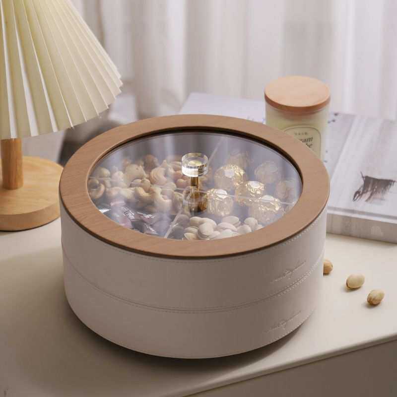 干果盘轻奢风客厅高级感皮革坚果糖果零食密封收纳盒家用茶几果盘