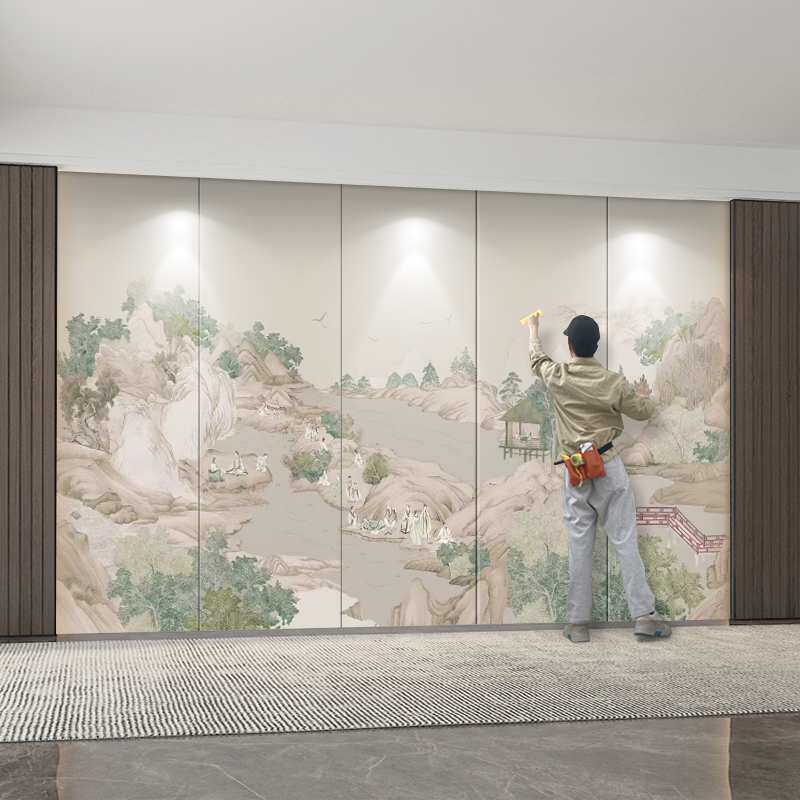 定制刺绣新中式硬包背景墙电视客厅床头沙发主卧软包独绣中式壁画