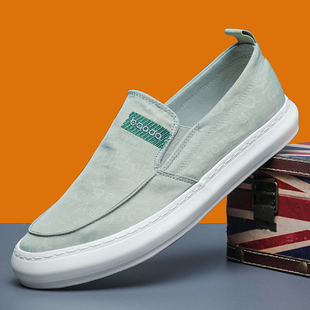 春夏新款男鞋套脚一脚蹬懒人透气休闲鞋布鞋平底百搭潮流布面板鞋