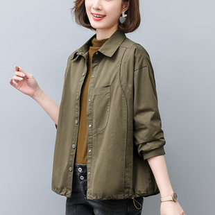 短款工装外套女2024春秋新款中年妈妈薄款小个子休闲宽松开衫夹克
