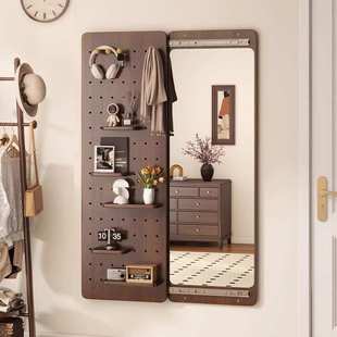 洞洞板穿衣镜隐形推拉全身落地镜贴墙壁挂可关闭镜子平开门试衣镜