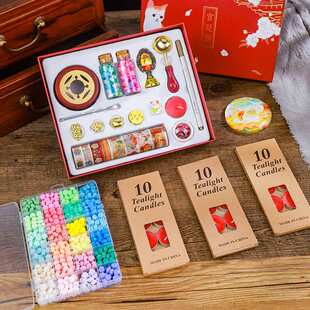 火漆印章头套装宫廷猫礼盒手账工具蜡粒贴纸熔炉搅拌勺上色笔垫板